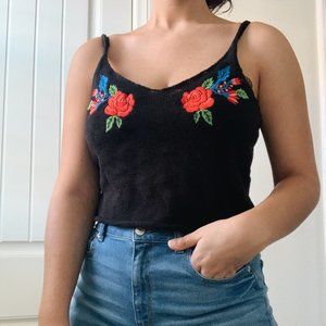 Divided//H&M knitted tank top w/ floral embroidery
